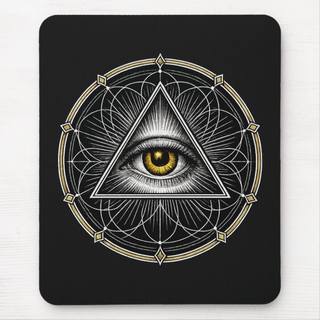 Mousepad Olho que Tudo Vê Geometria Sagrada Preto (Frente)