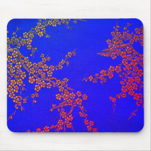 Mousepad Olho vermelho-bordado azul floral japonês