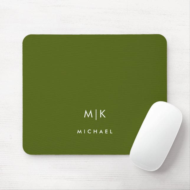 Mousepad Olive Verde | Monograma Moderno (Com mouse)