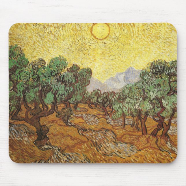 Mousepad Oliveiras Amarelo Céu e Sun Van Gogh Belas Artes (Frente)