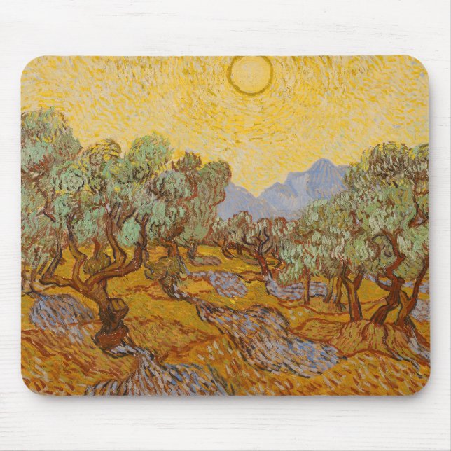 Mousepad Oliveiras de Van Gogh Sol Amarelo Céu (Frente)