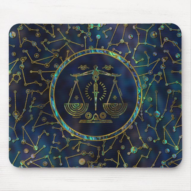 Mousepad Olmo Dourado do zodíaco do Libra na constelação (Frente)