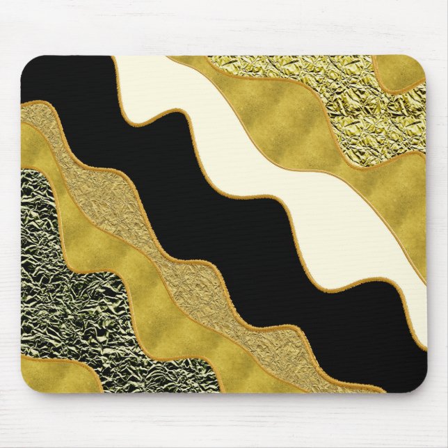 Mousepad Onda Abstrata Moderna Dourada Glamour Tendência (Frente)