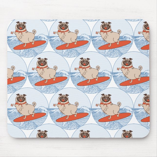 Mousepad Onda montando cachorro feliz no surfboard  (Frente)
