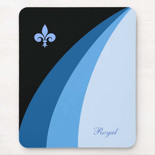Mousepad Ondas abstratas em tons azuis & fleur de lis (Frente)