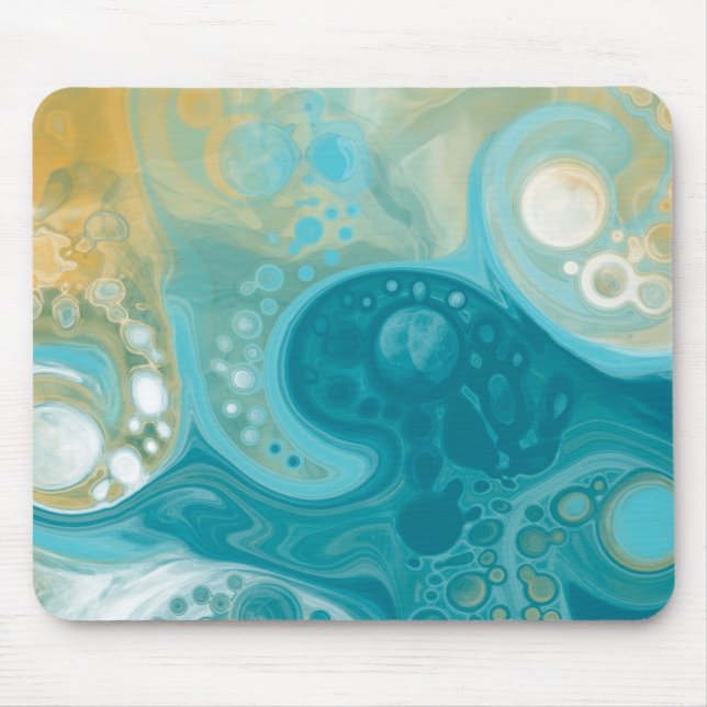 Mousepad Ondas Azuis do Oceano e Arte Fluida Marrom Sandy (Frente)
