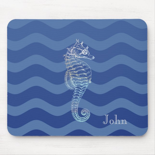 Mousepad Ondas de Listra Azul Marinho Cavalo-Marinho (Frente)