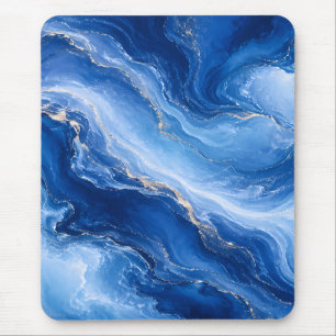 Mousepad Ondas de Mármore Azul Luxo Abstrato
