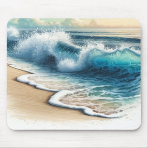 Mousepad Ondas do Oceano Caindo Praia Costeira Rústica 