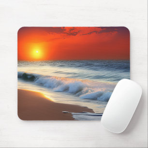 Mousepad Ondas do Oceano e Pôr do Sol na Chuva Arenosa