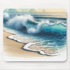 Mousepad Ondas do Oceano em Colisão Praia Costeira Rústica