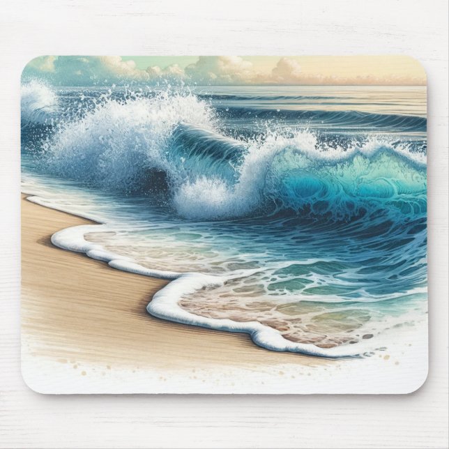 Mousepad Ondas do Oceano em Colisão Praia Costeira Rústica (Frente)