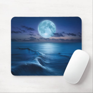 Mousepad Ondas do Oceão ao Luar com Lua Cheia
