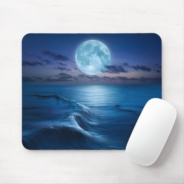 Mousepad Ondas do Oceão ao Luar com Lua Cheia (Com mouse)