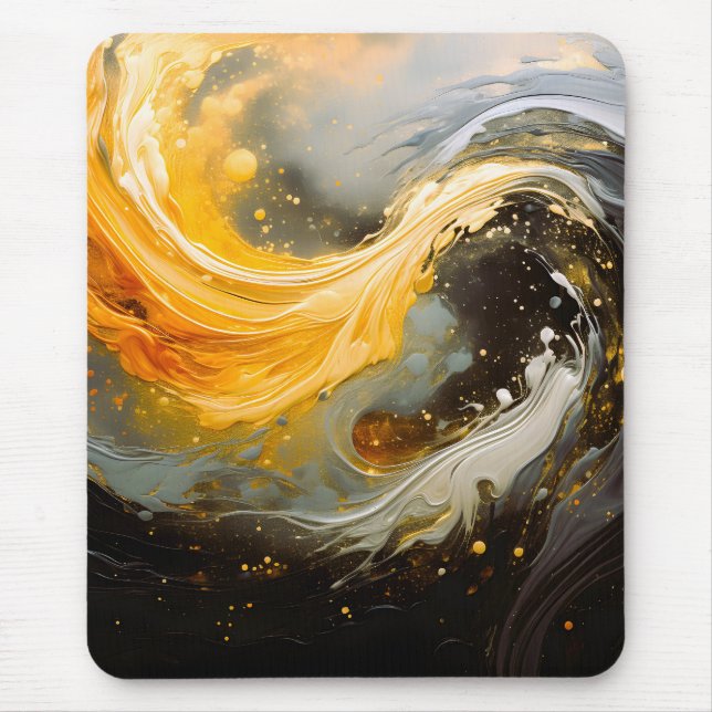 Mousepad Ondas Modernas de Mármore Abstrato Dourado (Frente)