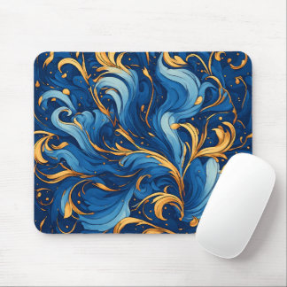 Mousepad Ondas Reais de Fantasia Redemoinhos de Azul e Dour