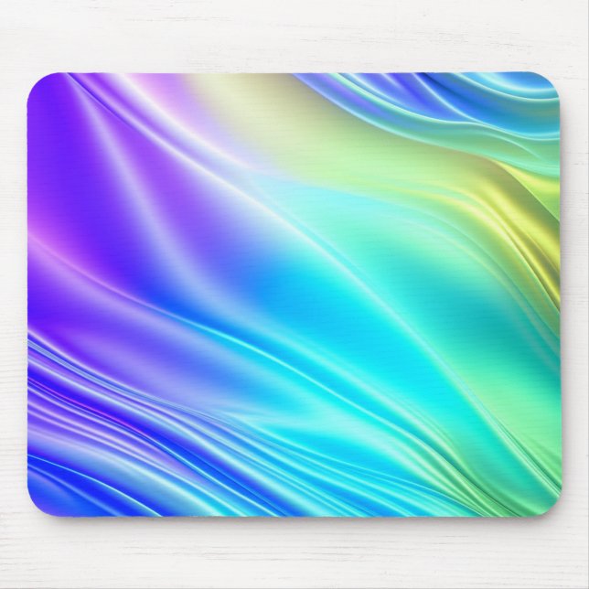 Mousepad Ondas Sedosas de Cetim Roxo, Azul e Verde Água (Frente)