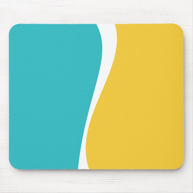 Mousepad Ondas Simples 2 em Turquesa, Amarelo e Branco (Frente)
