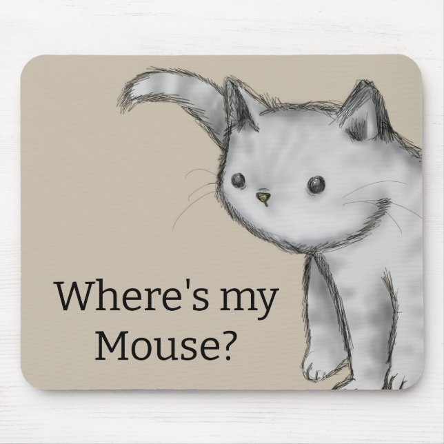 Mousepad "Onde está o meu rato? Gato de desenho de lápis Wh (Frente)