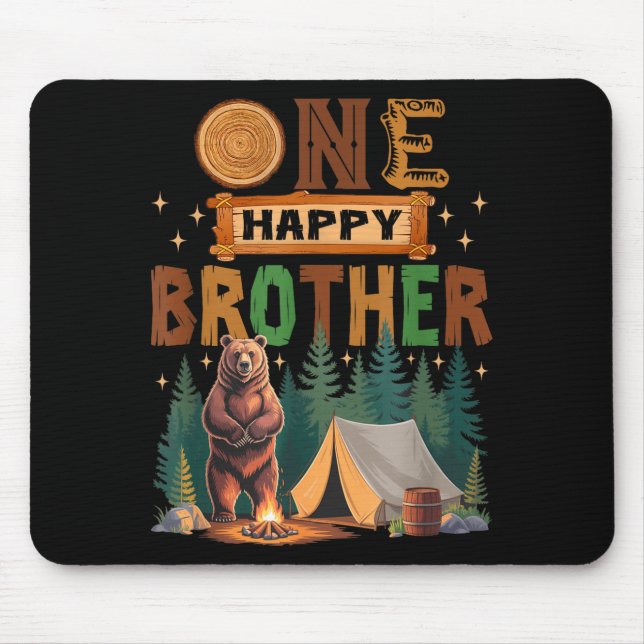 Mousepad One Happy Brother Camper 1st Birthday Camng Bear  (Frente)