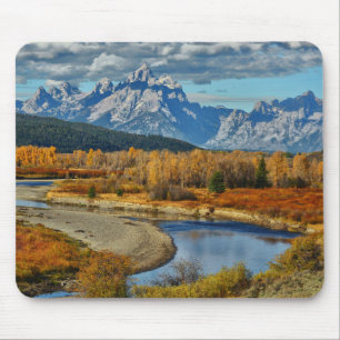 Mousepad Opinião grande do rio das montanhas de Teton no