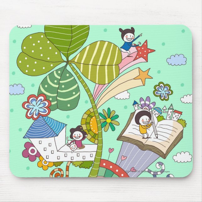 Mousepad Opinião lateral as crianças que estudam por planta (Frente)
