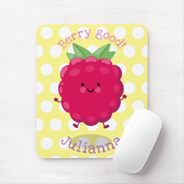 Mousepad Óptica de desenho animado de framboesa feliz (Com mouse)