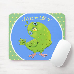 Mousepad Óptica de desenho animado de periquito, verde e bo