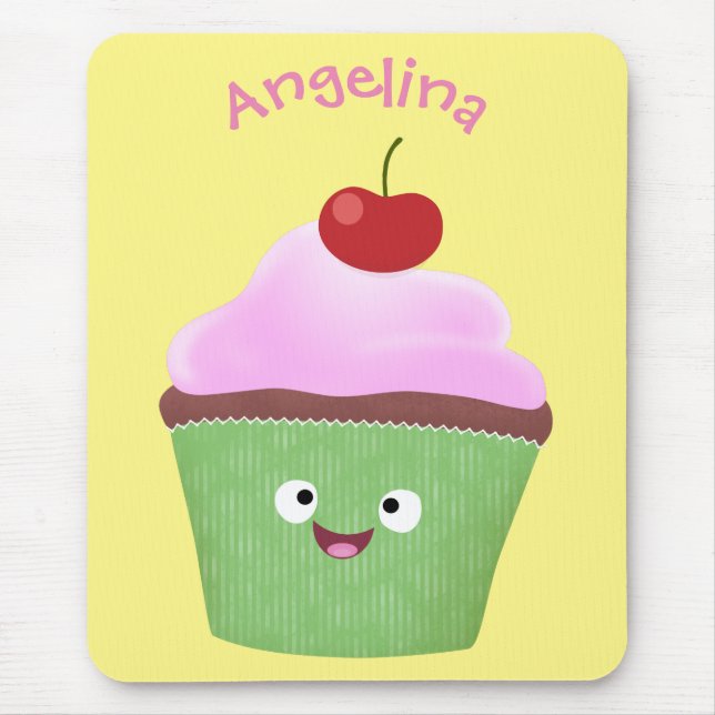 Mousepad Óptica ilustração do desenho animado do cupcake fe (Frente)