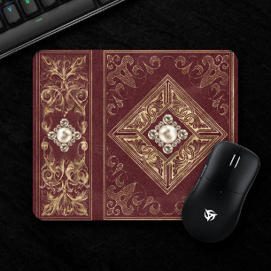 Mousepad Opulência Vermelha e Dourada Emblema com joias