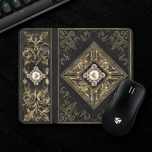 Mousepad Opulsão do ornamentado Flourado negro e Dourado