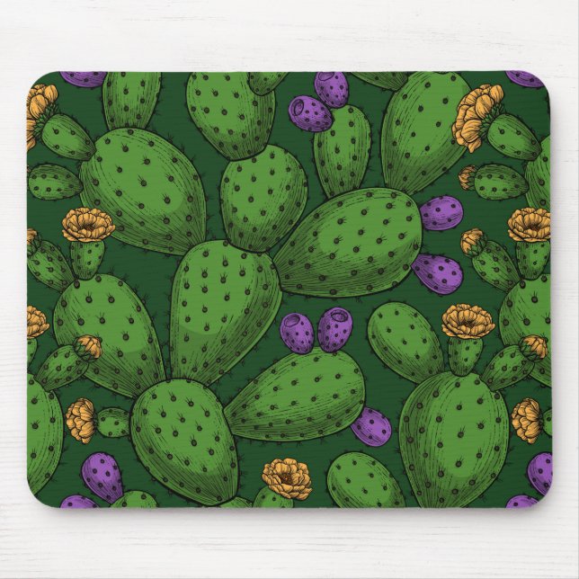 Mousepad Opuntia florescente em verde escuro (Frente)
