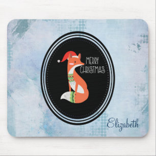 Mousepad Orange Fox in Red Santa Hat Feliz Natal