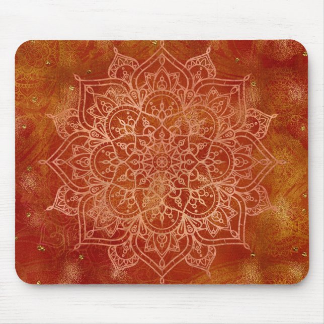 Mousepad Orange Mandala e Dourado Glam Moderno (Frente)