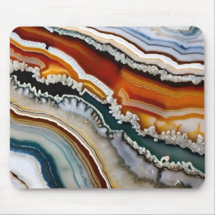 Mousepad Orange Terracotta White Black Agate Geode