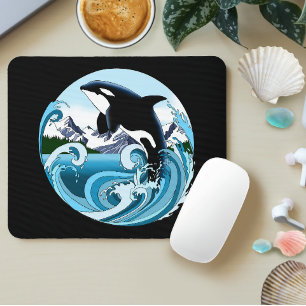 Mousepad Orca Majestosa Baleia Assassina Ondas Azuis Oceano