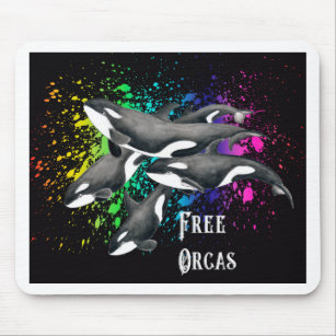 Mousepad Orca Whales Watercolor Splash Black