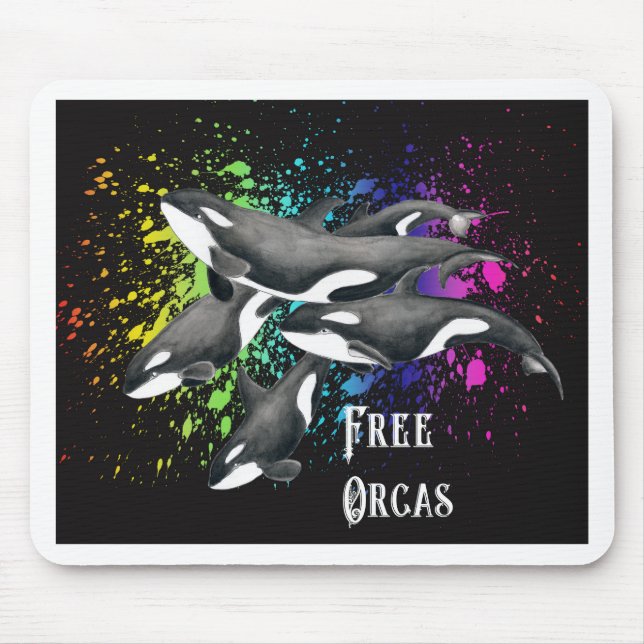 Mousepad Orca Whales Watercolor Splash Black (Frente)