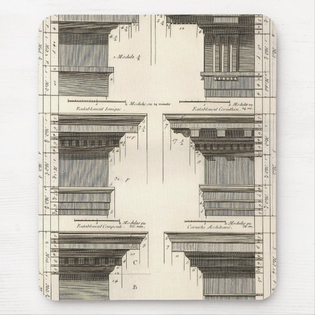 Mousepad Ordens de Arquitetura, Tabulações Vintage (Frente)