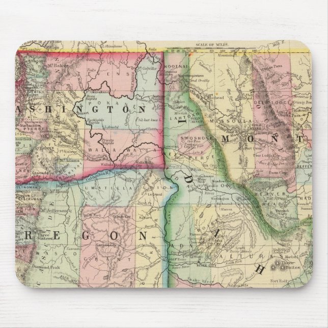 Mousepad Ore, Wash, Idaho, Mapa Mont de Mitchell (Frente)