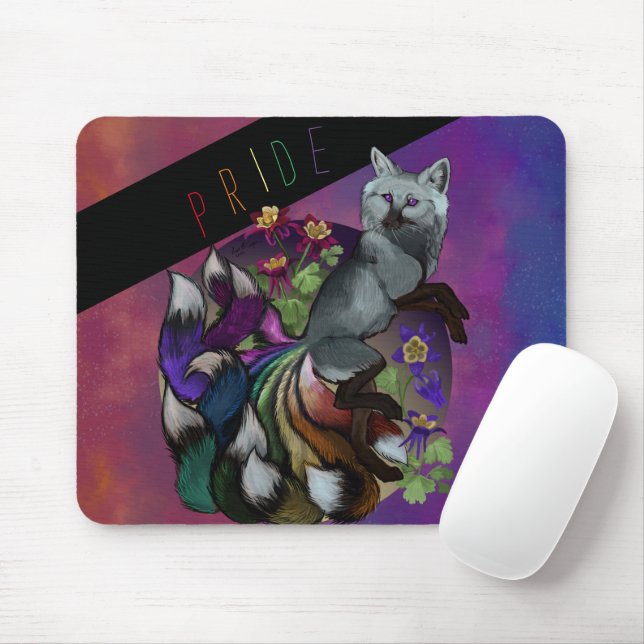 Mousepad Orgulho Kitsune e Flores Columbinas (Com mouse)