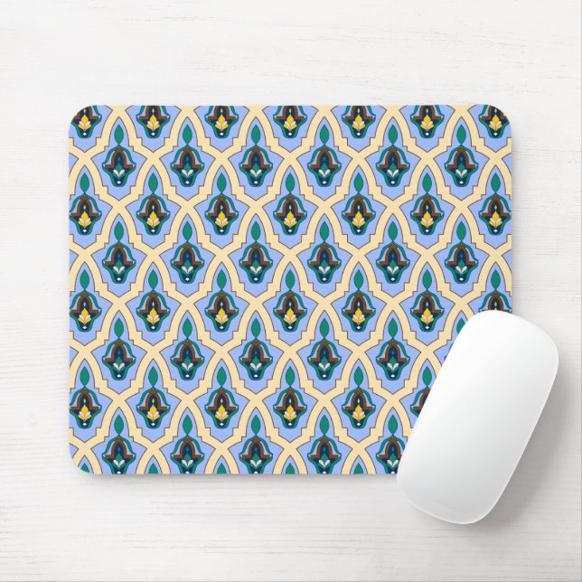 Mousepad Oriental Blue Yellow Arabic Tracery (Com mouse)
