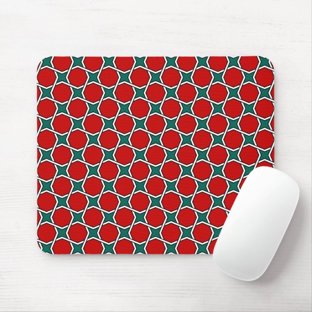 Mousepad Oriental Red Green White Árabe Egito Geométrico (Com mouse)