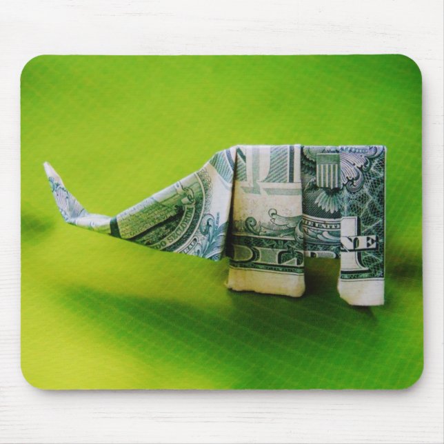 Mousepad Origami de lei de dólar Elefante em fundo verde (Frente)