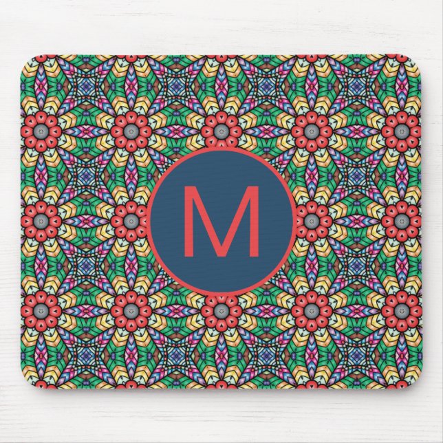 Mousepad Ornamentado Colorido Caleidoscópio Padrão Monogram (Frente)