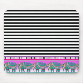 Mousepad Ornamentado Elefantes Black Striped Trendy