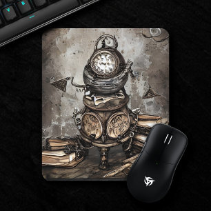 Mousepad Ornamentado Steampunk Cauldron Spell Books e Relóg