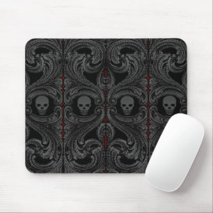 Mousepad Ornamento cinzento do gótico com crânio