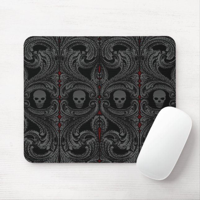 Mousepad Ornamento de Cinzas góticos com Crânio (Com mouse)