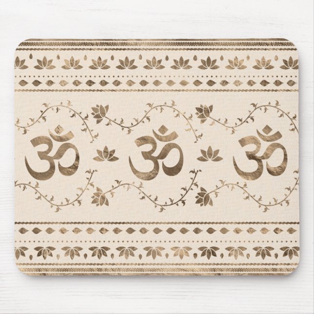Mousepad Ornamento do símbolo OM - ouro pastel (Frente)